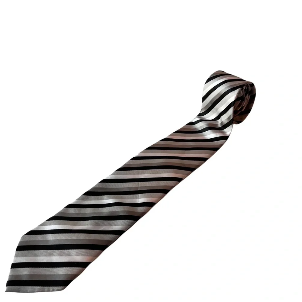 Alexander Julian Colours Striped Mens Neck Tie Gray Black White Polyester